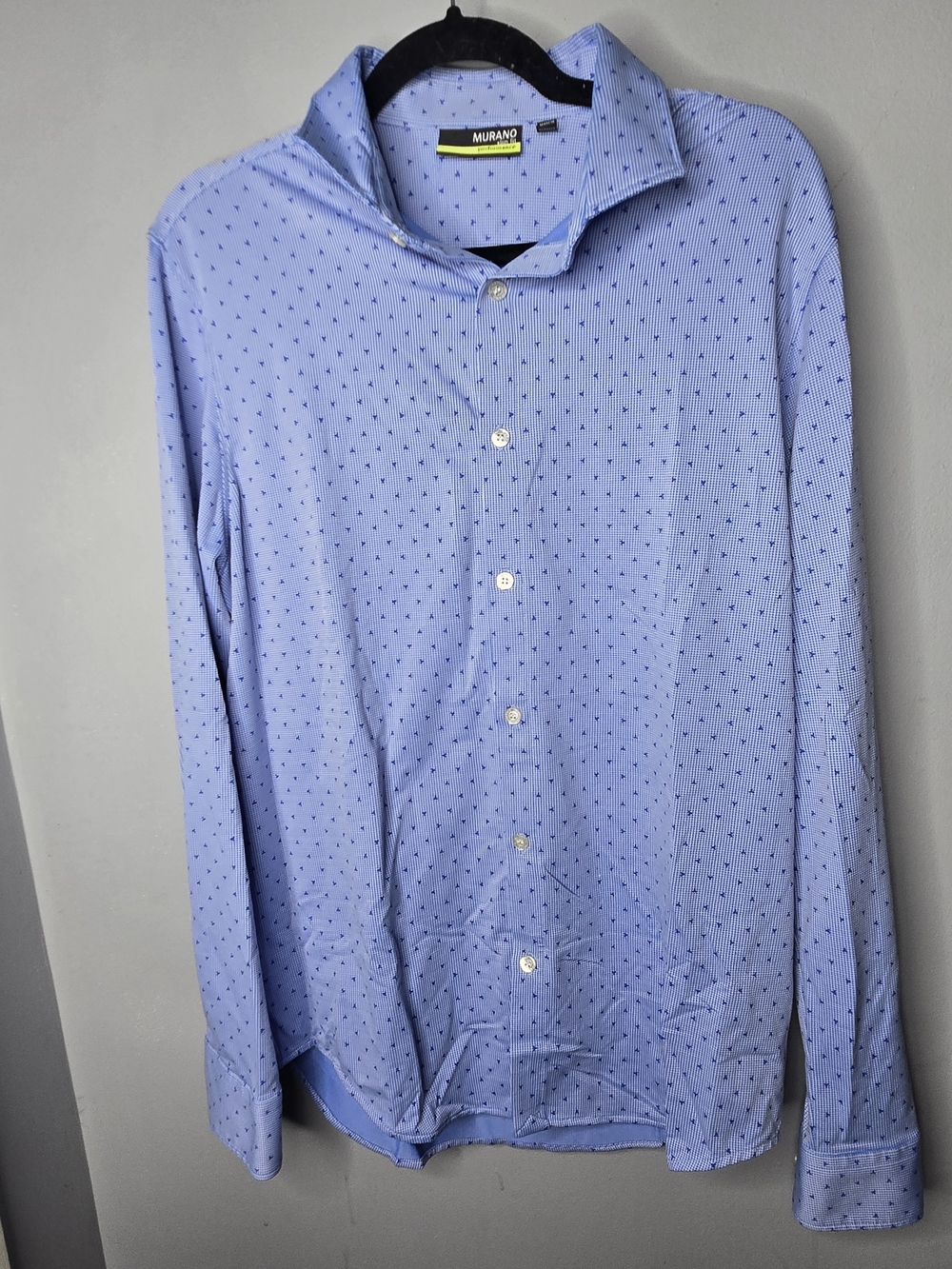 Murano Slim Fit Performance Shirt Mens Large Blue Stretch Button Up Golf Office